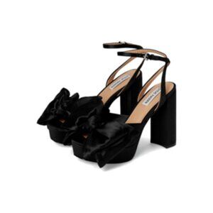 Steve Madden Lively Black Satin Bow Heeled Ankle Strap Sandals